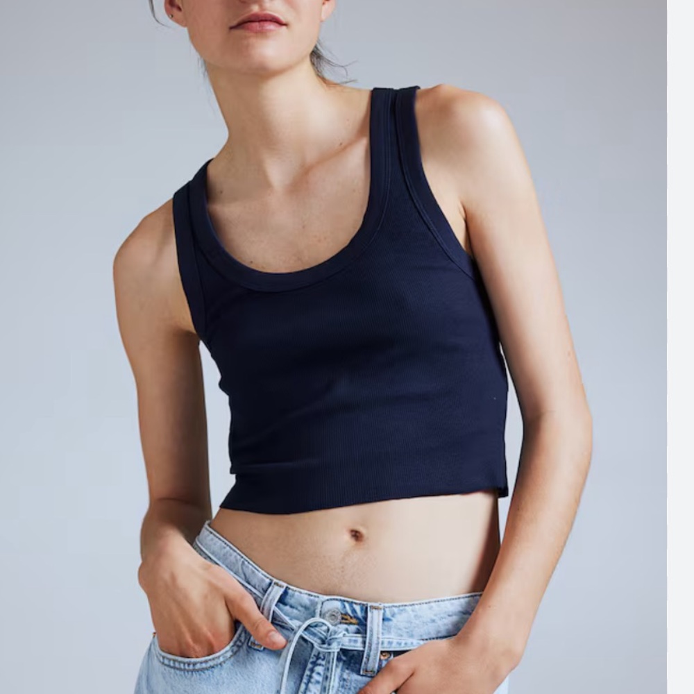 H&M Divided Navy Blue Short/Cropped Ribbed Tank Top